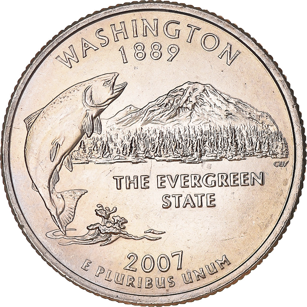 Moneta, USA, Quarter Dollar, Quarter, 2007, U.S. Mint, Denver, Washington 1889