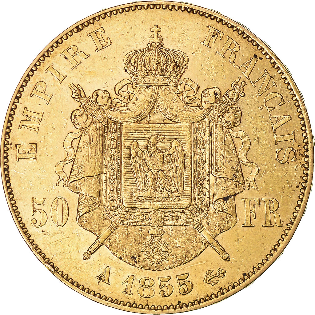 Moneta, Francja, Napoleon III, 50 Francs, 1855, Paris, AU(50-53), Złoto