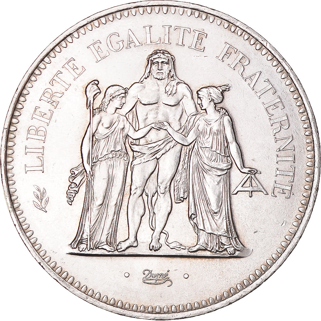 Moeda, França, Hercule, 50 Francs, 1976, Paris, MS(63), Prata, KM:941.1