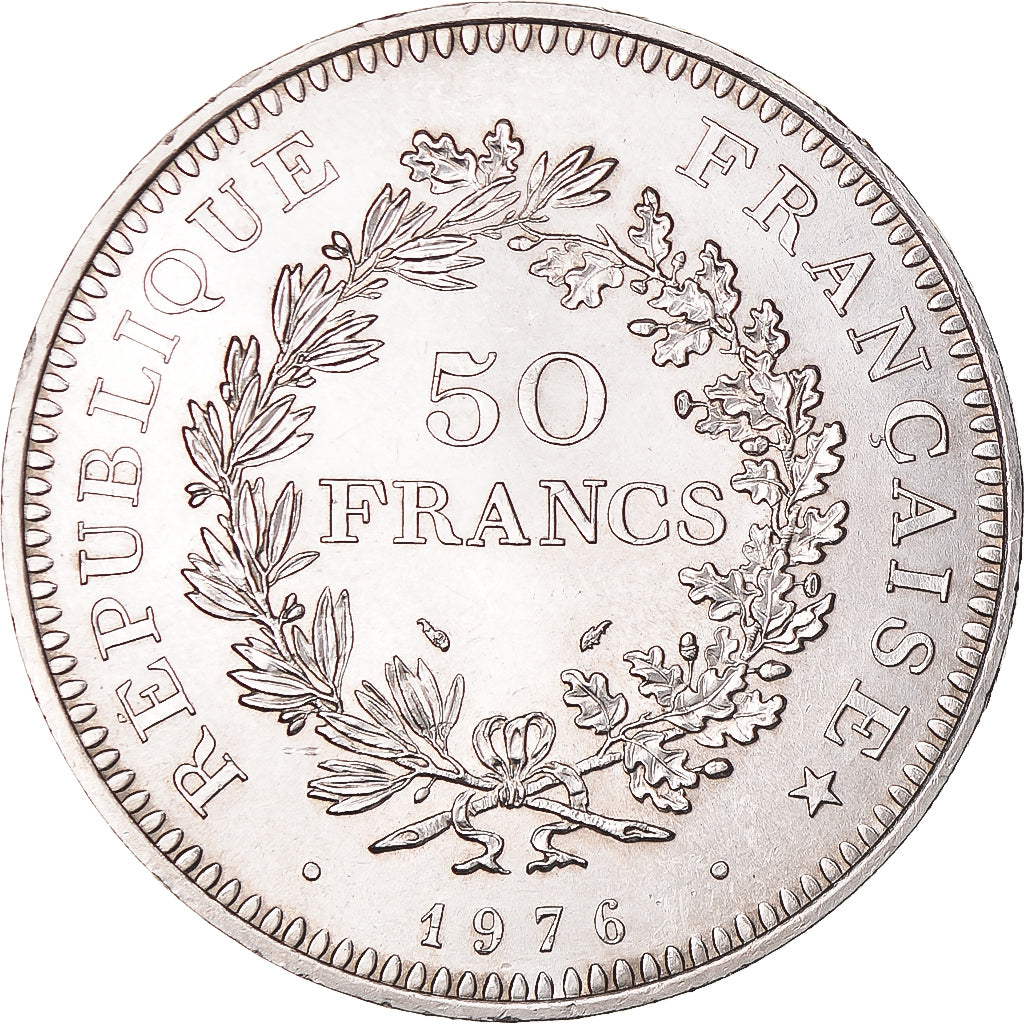 Moeda, França, Hercule, 50 Francs, 1976, Paris, MS(63), Prata, KM:941.1