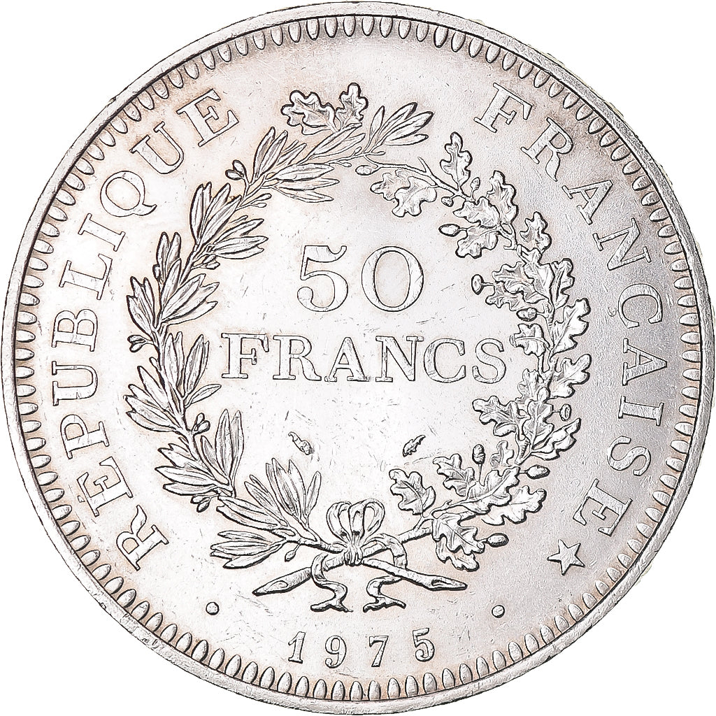 Moeda, França, Hercule, 50 Francs, 1975, Paris, MS(60-62), Prata, KM:941.1