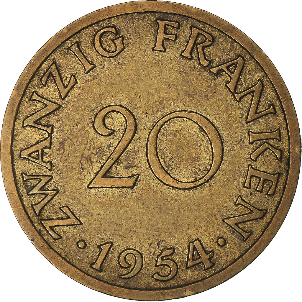 Moneta, SAARLAND, 20 Franken, 1954, Paris, BB, Alluminio-bronzo, KM:2