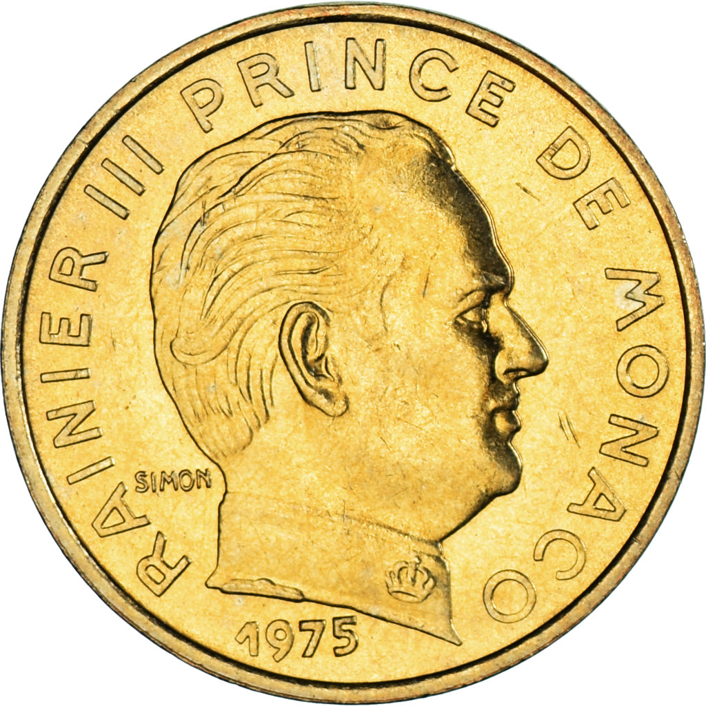 Moeda, Mónaco, Rainier III, 10 Centimes, 1975, MS(60-62), Alumínio-Bronze
