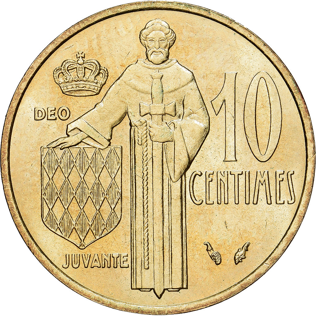 Coin, Monaco, Rainier III, 10 Centimes, 1975, MS(60-62), Aluminum-Bronze