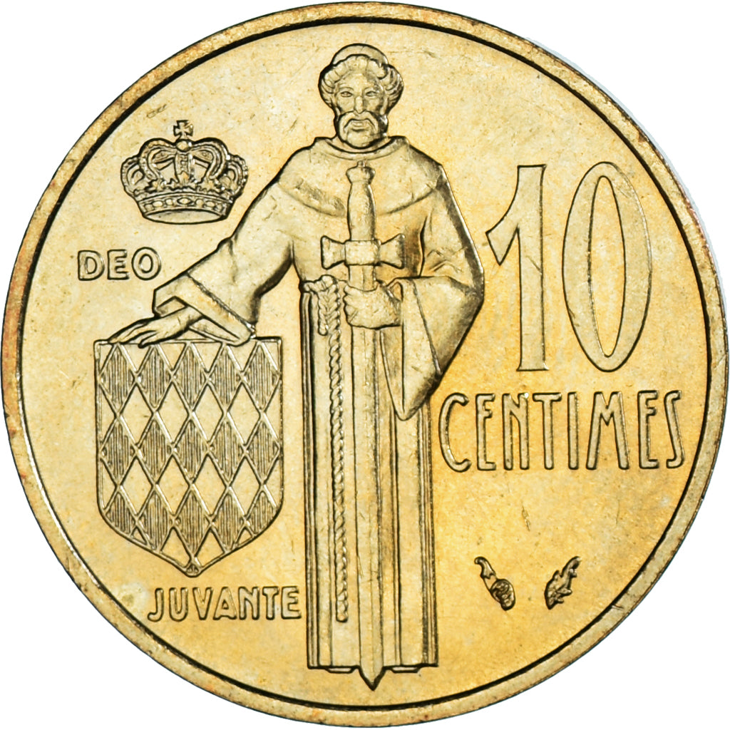 Moeda, Mónaco, Rainier III, 10 Centimes, 1975, MS(60-62), Alumínio-Bronze