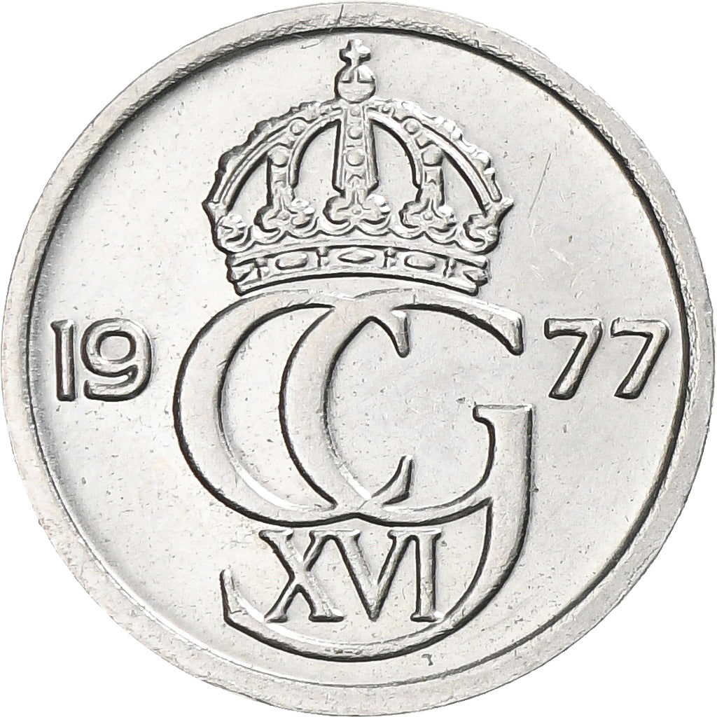 Moneta, Szwecja, Carl XVI Gustaf, 10 Öre, 1977, AU(55-58), Miedź-Nikiel
