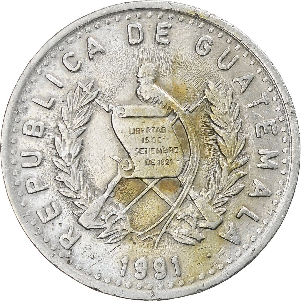 Coin, Guatemala, 25 Centavos, 1991, EF(40-45), Copper-nickel, KM:278.5