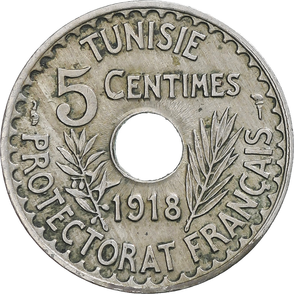 Moneta, Tunisia, Muhammad al-Nasir Bey, 5 Centimes, 1918, Paris, BB