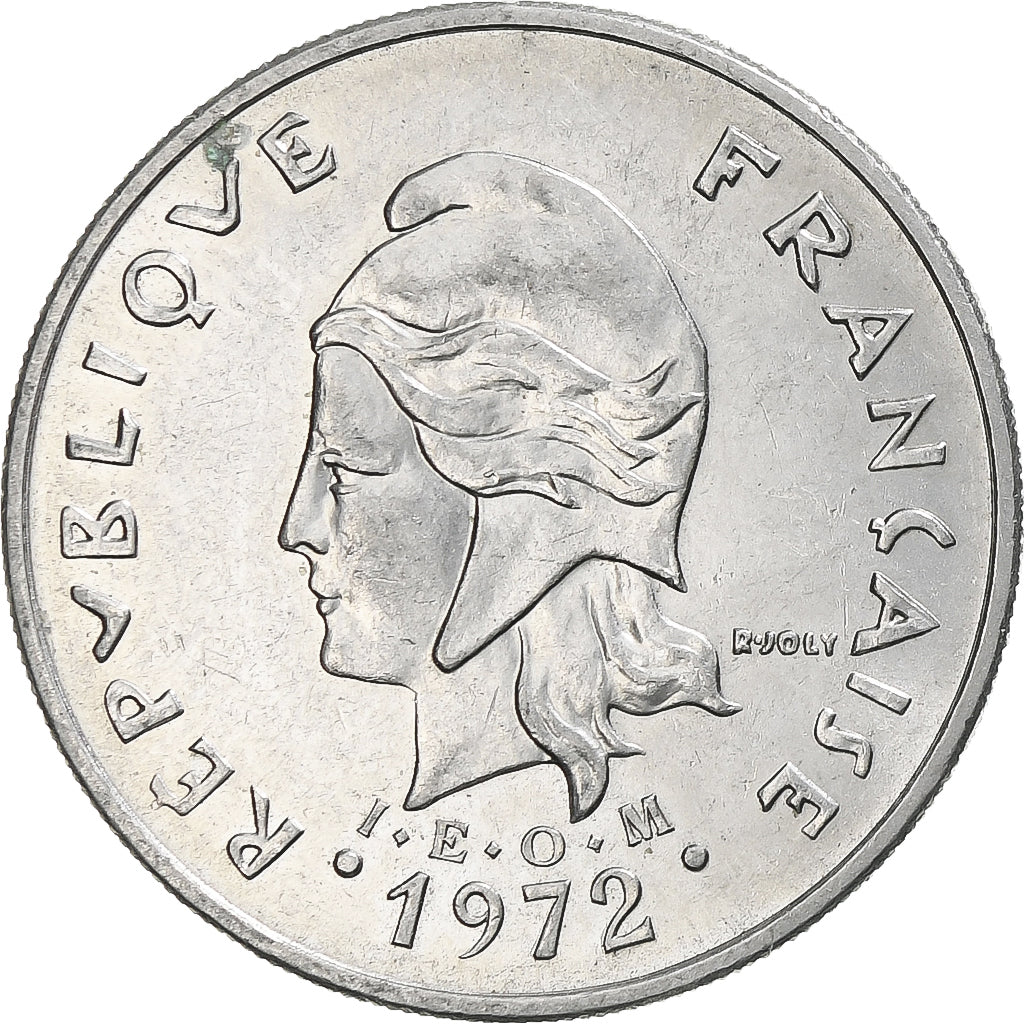 New Caledonia, 20 Francs, 1972, Paris, Nickel, AU(55-58), KM:12