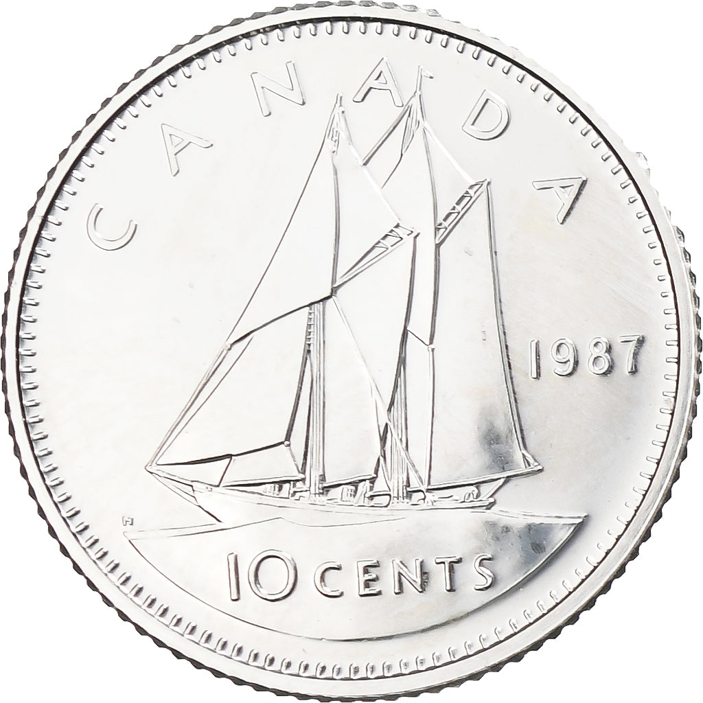 Canada, Elizabeth II, 10 Cents, 1987, Royal Canadian Mint, Nikiel, MS(65-70)