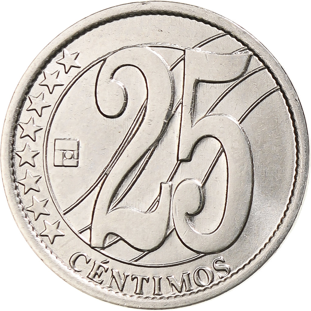 Coin, Venezuela, 25 Centimos, 2007, Maracay, MS(65-70), Nickel plated steel
