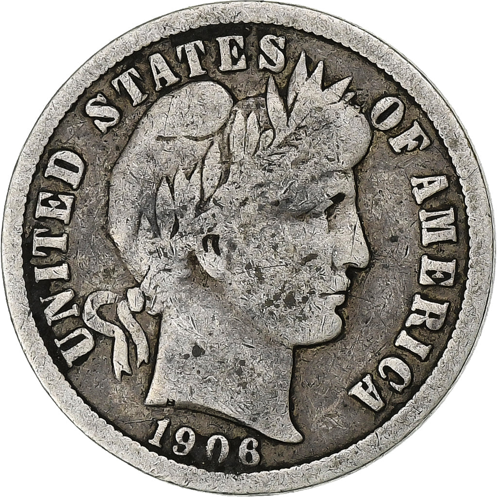 United States, Barber Dime, Dime, 1906, U.S. Mint, Denver, VF(30-35), Silver