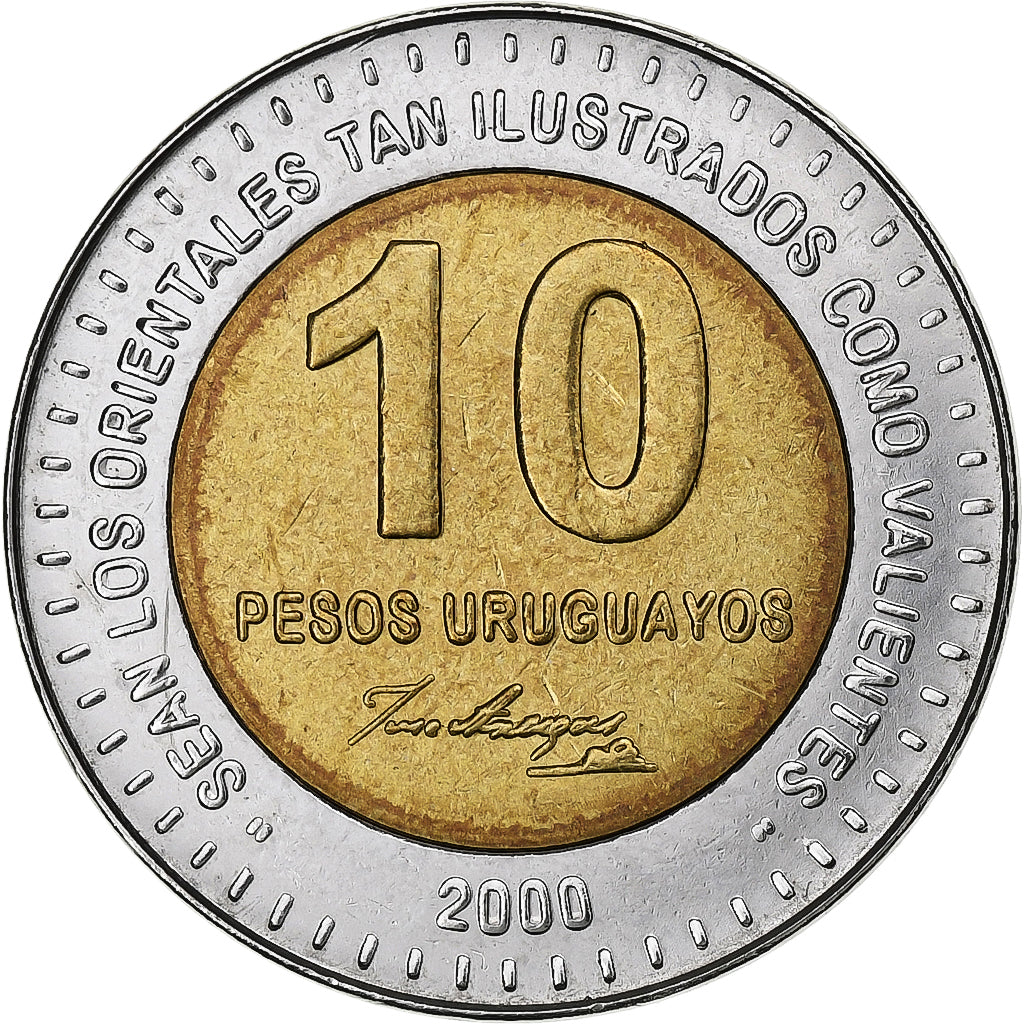 Moneta, Uruguay, 10 Pesos Uruguayos, 2000, FDC, Bi-metallico, KM:121