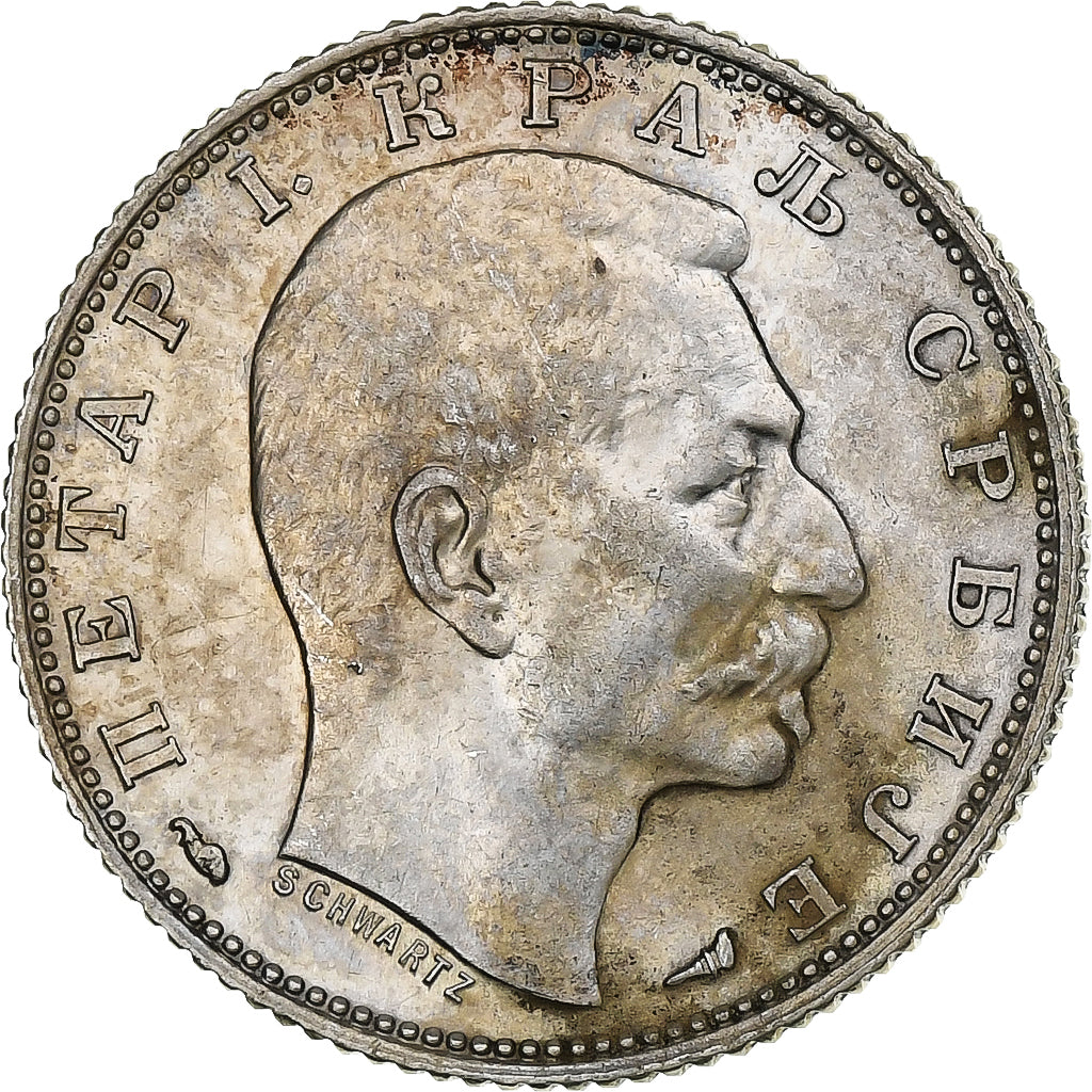 Servië, Peter I, Dinar, 1915, Paris, Zilver, PR, KM:25.3