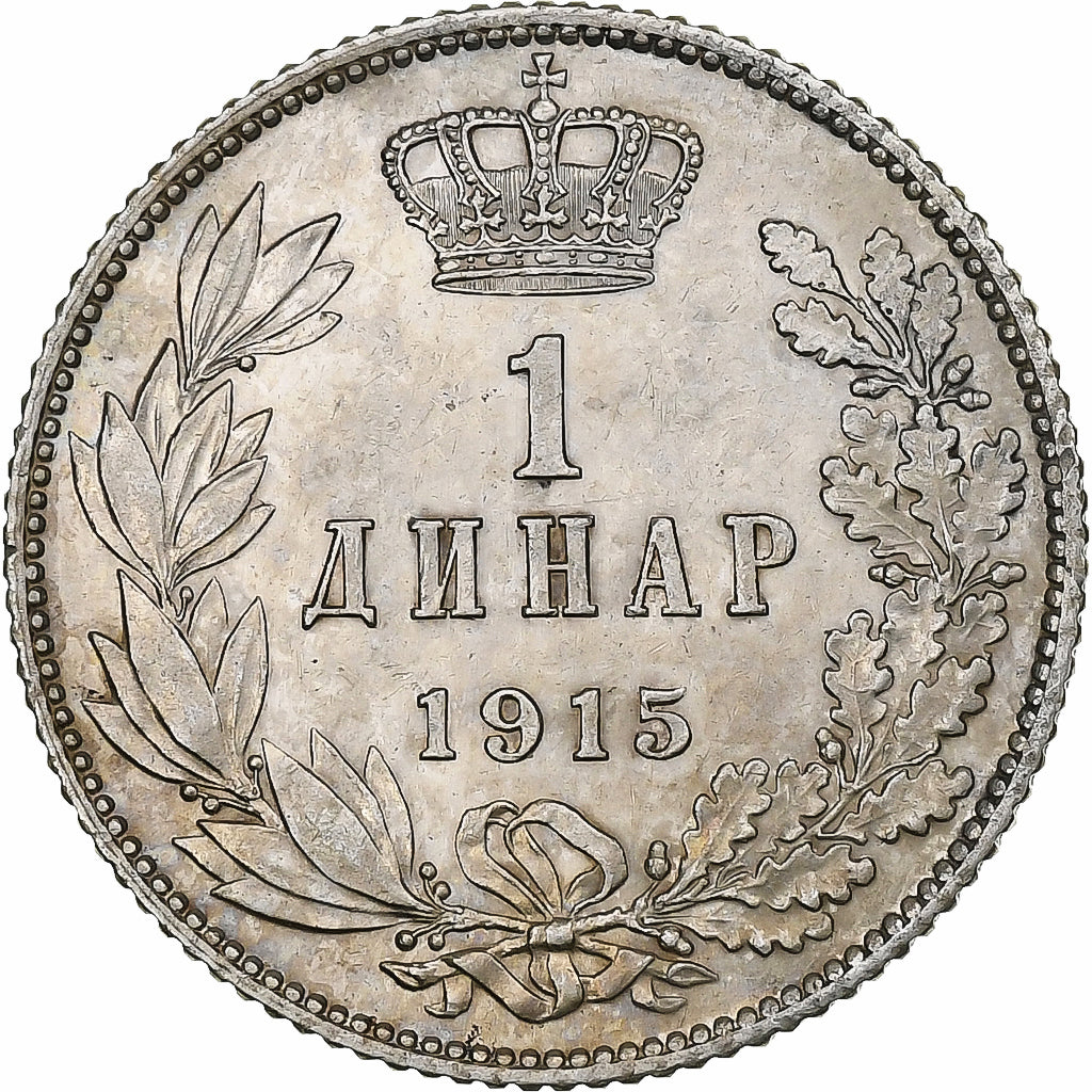 Servië, Peter I, Dinar, 1915, Paris, Zilver, PR, KM:25.3