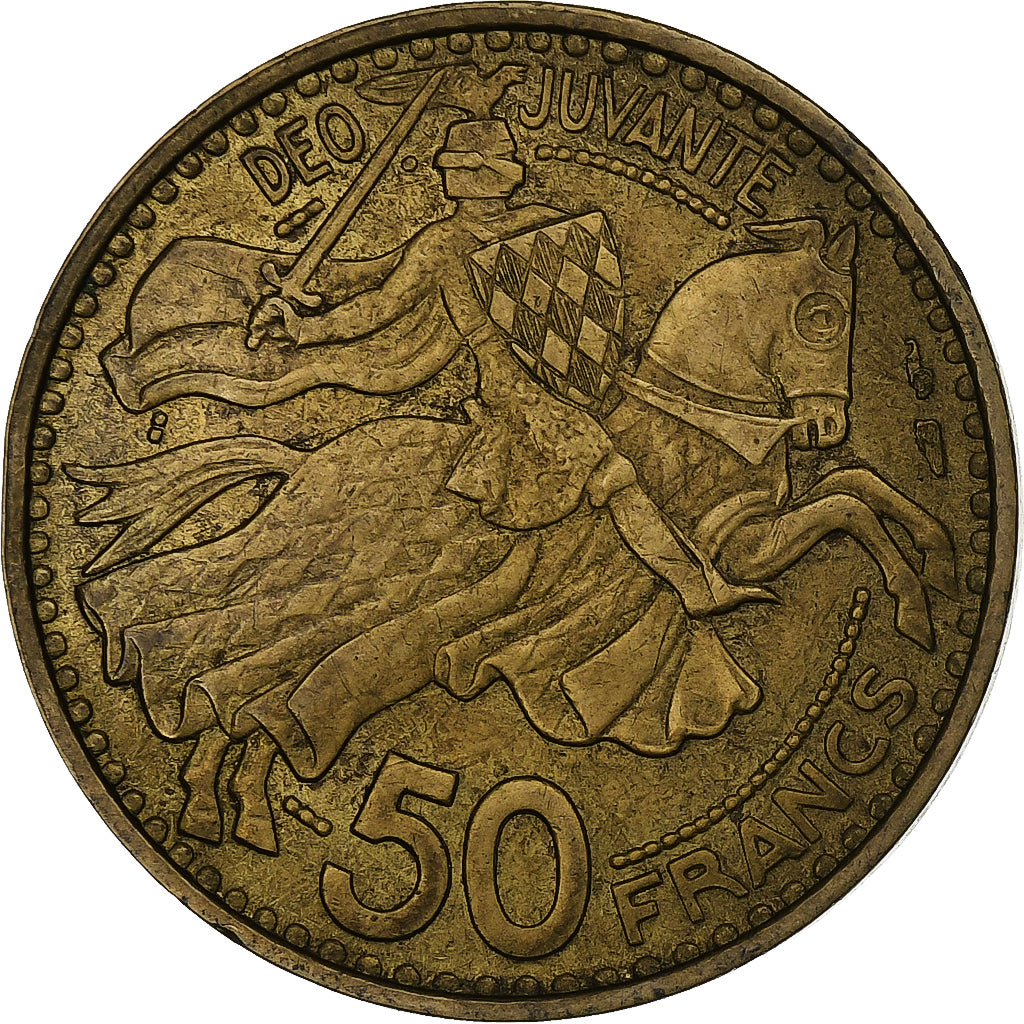 Monaco, Rainier III, 50 Francs, Cinquante, 1950, Alluminio-bronzo, SPL, KM:132