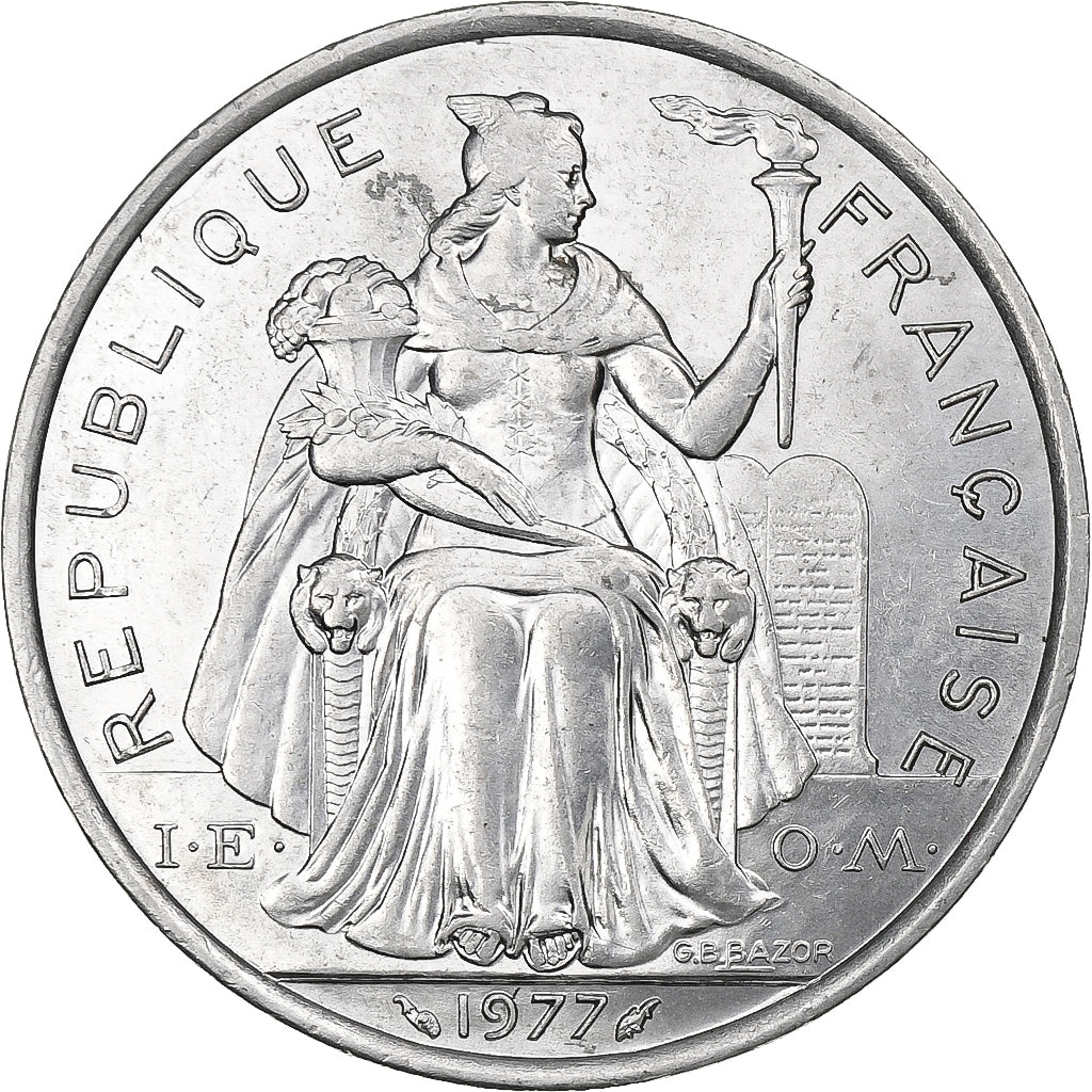 Polynésie française, 5 Francs, 1977, Paris, Aluminium, SUP, KM:12