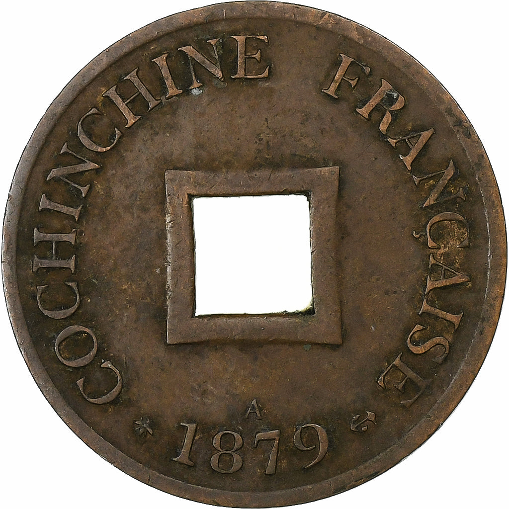 FRENCH COCHIN CHINA, Sapèque, 1879, Paris, Bronze, EF(40-45), KM:TS1
