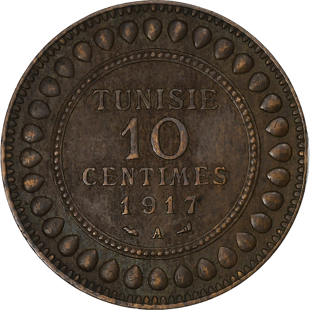 Tunisia, Muhammad al-Nasir Bey, 10 Centimes, 1917, Paris, Bronze, EF(40-45)