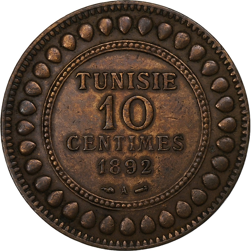 Tunisia, Ali Bey, 10 Centimes, 1892/AH1309, Paris, Bronze, EF(40-45), KM:222
