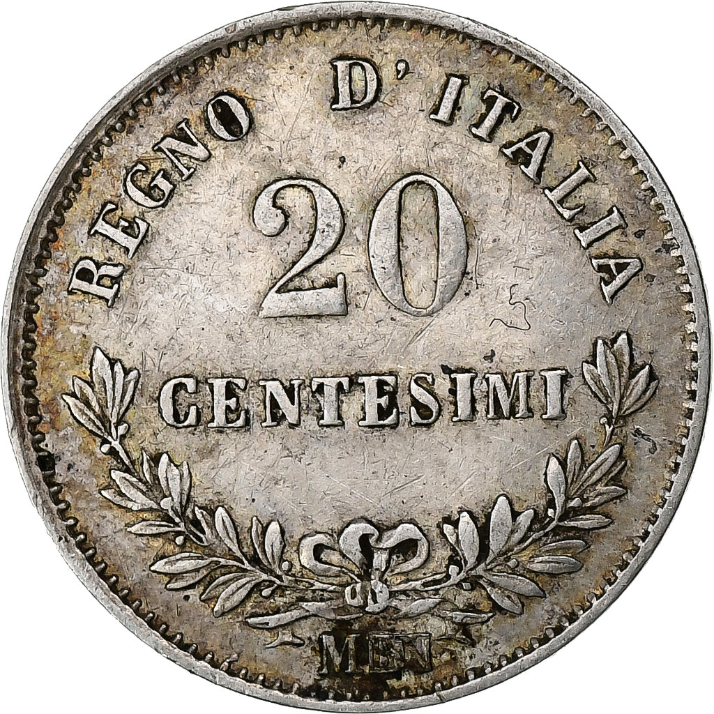 Italie, Vittorio Emanuele II, 20 Centesimi, 1863, Milan, Argent, TTB, KM:13.1