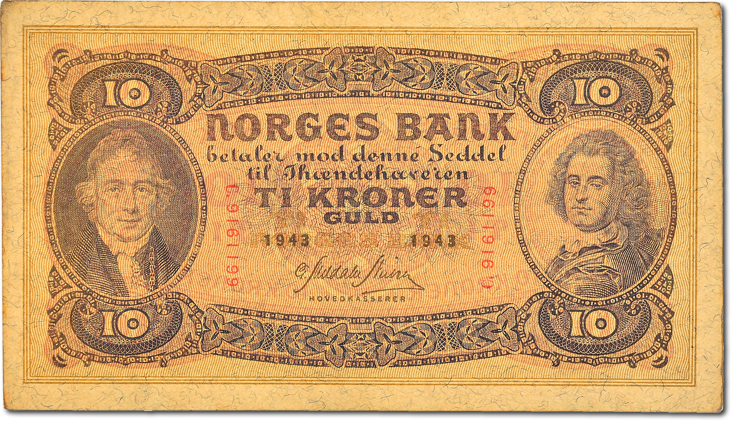 Billet, Norvège, 10 Kroner, 1943, NEUF
