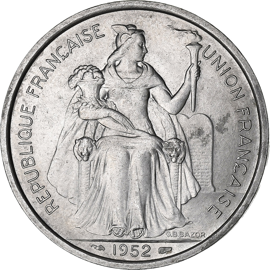 New Caledonia, 5 Francs, 1952, Paris, Aluminum, AU(50-53), KM:4