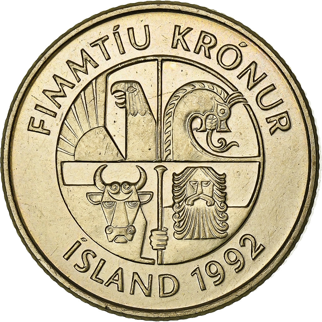 Islande, 50 Kronur, 1992, Nickel-Cuivre, FDC, KM:31