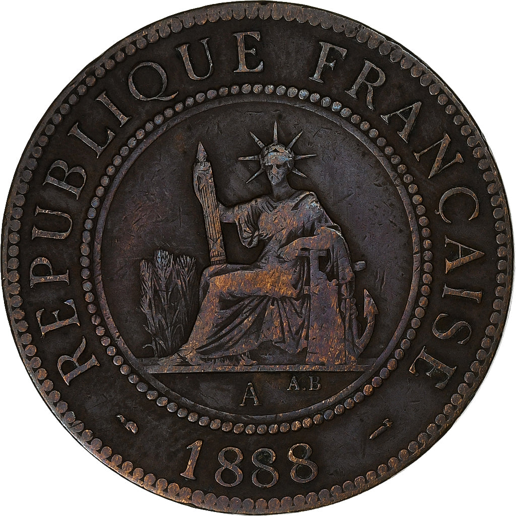 FRENCH INDO-CHINA, Cent, 1888, Paris, Bronze, EF(40-45), KM:1