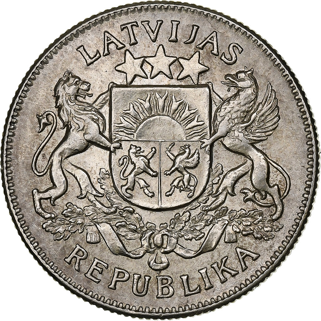 Letonia, 2 Lati, 1925, Plata, EBC, KM:8