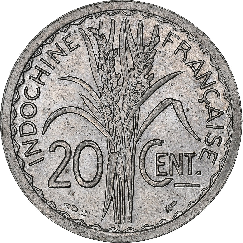 FRENCH INDO-CHINA, 20 Cents, 1945, Paris, Aluminum, AU(55-58), KM:29.1