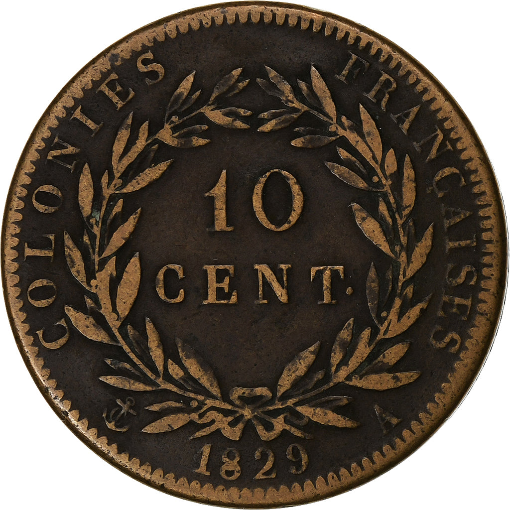 Französische Kolonien, Charles X, 10 Centimes, 1828, Paris, Bronze, S+, KM:11.1