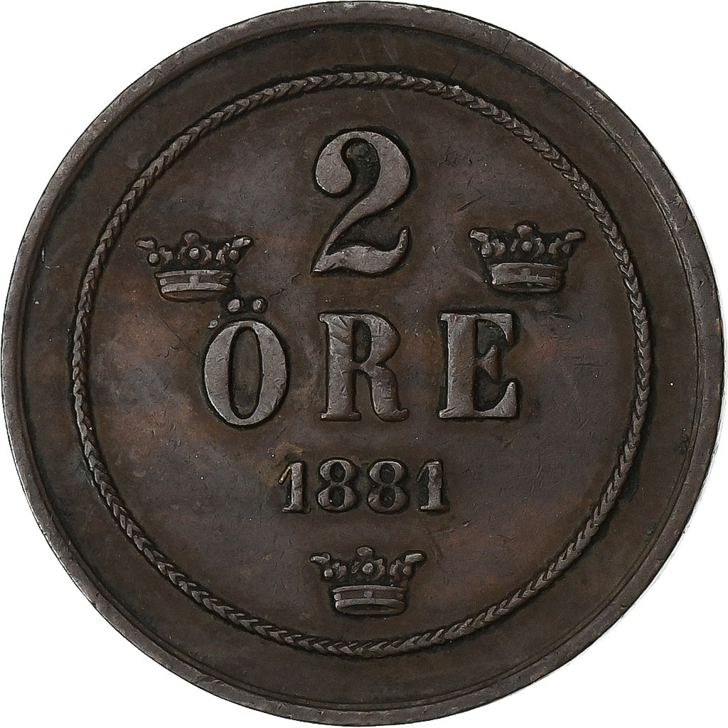 Suède, Oscar II, 2 Öre, 1881, Bronze, TTB, KM:746