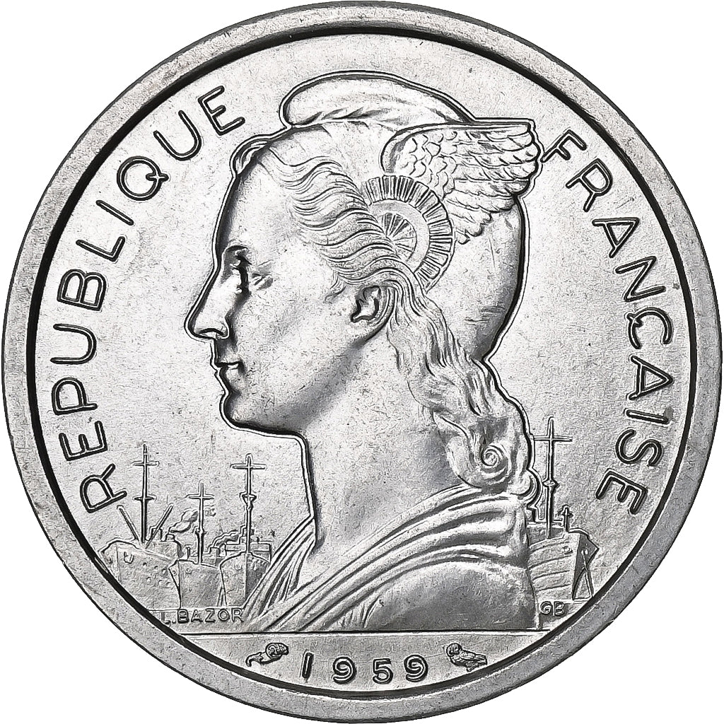 French Somaliland, 2 Francs, 1959, Paris, Aluminum, MS(65-70), KM:9