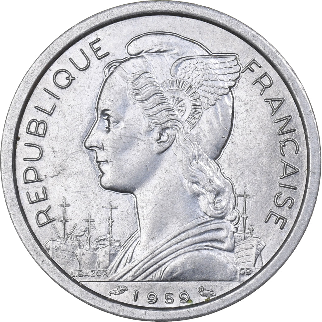 French Somaliland, 2 Francs, 1959, Paris, Aluminum, MS(65-70), KM:9