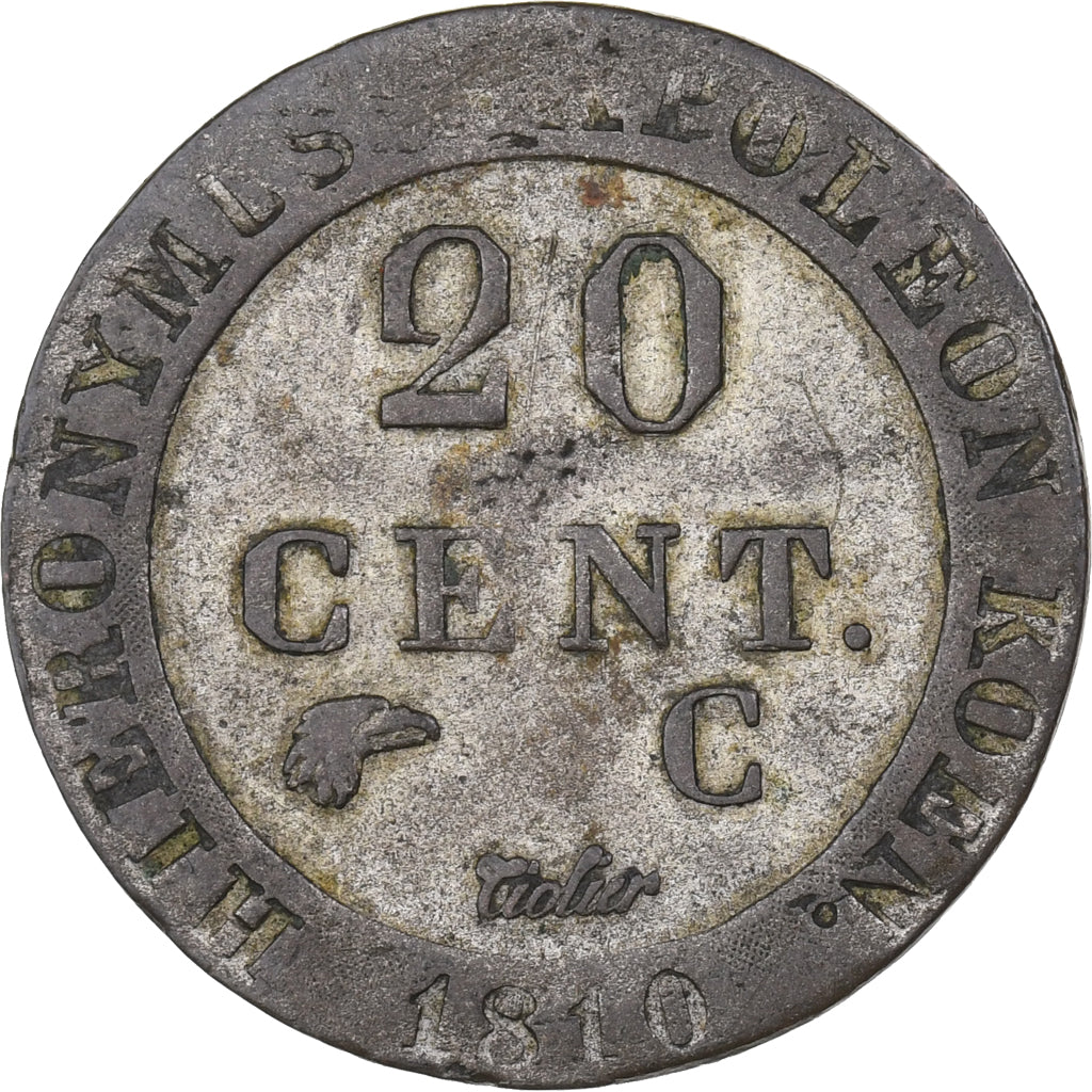 German States, WESTPHALIA, Jerome, 20 Centimes, 1810, Cassel, Silver, EF(40-45)