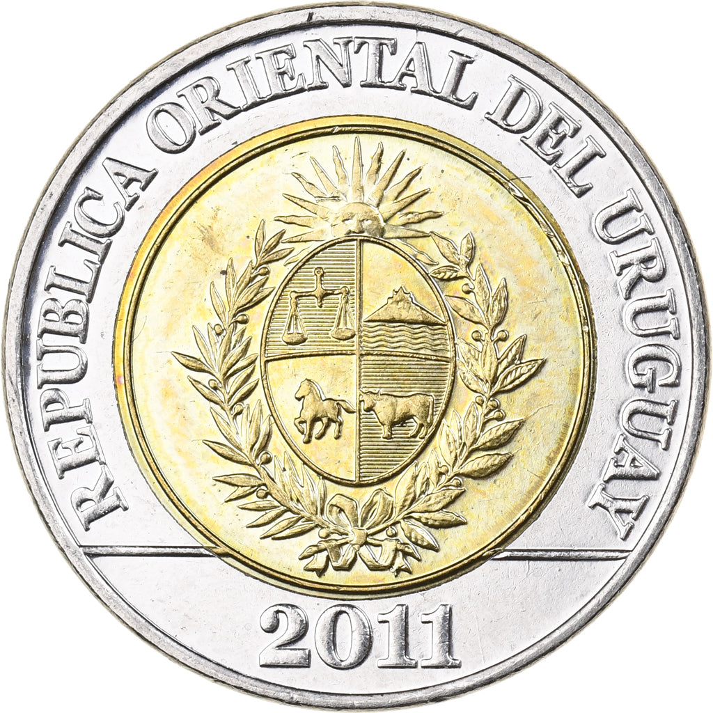 Urugwaj, 10 Pesos Uruguayos, 2011, Bimetaliczny, MS(63), KM:134