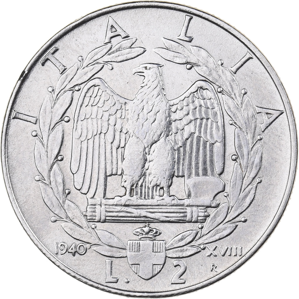 Italia, Vittorio Emanuele III, 2 Lire, 1940, Rome, Acero inoxidable, EBC+
