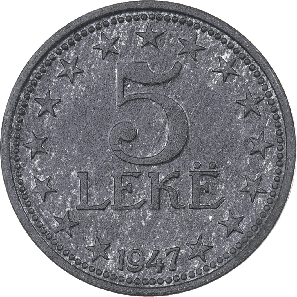 Albania, 5 Lekë, 1947, Zinc, AU(55-58), KM:38