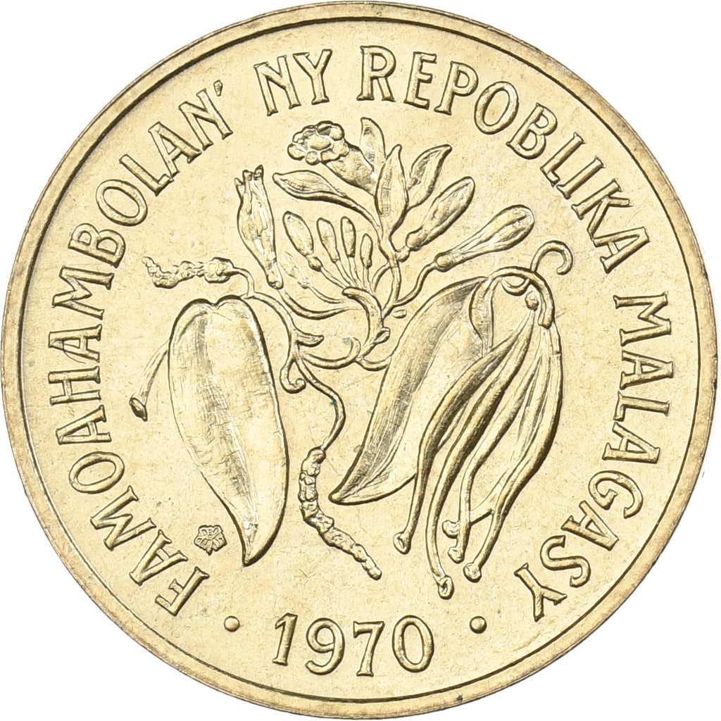 Madagascar, 10 Francs, 2 Ariary, 1970, Paris, Aluminum-Bronze, MS(63), KM:11