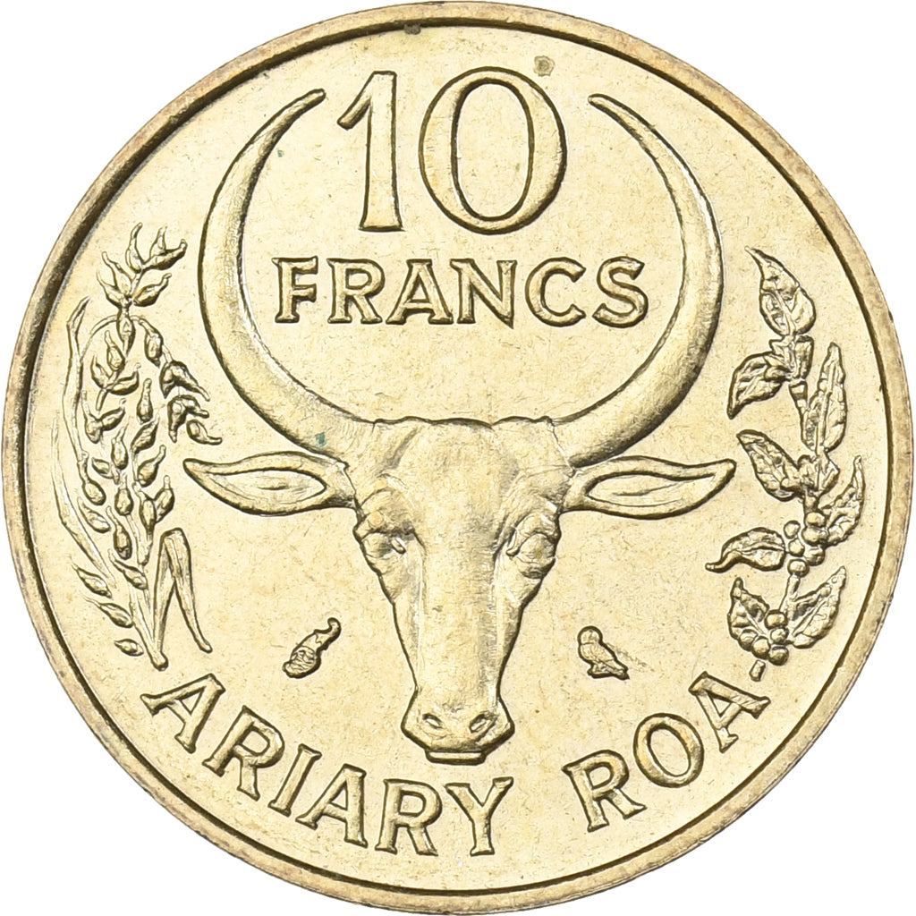 Madagascar, 10 Francs, 2 Ariary, 1970, Paris, Aluminum-Bronze, MS(63), KM:11