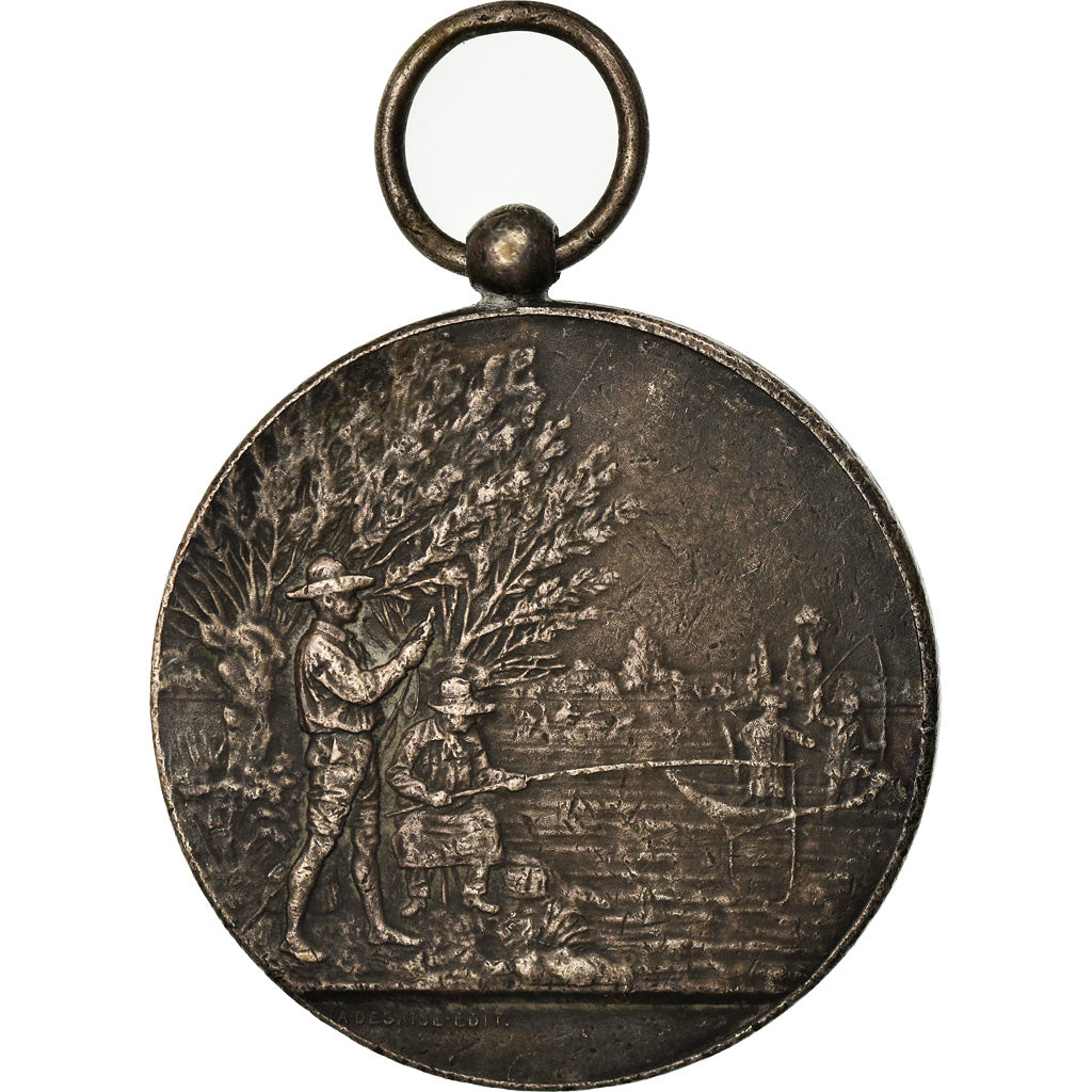 France, Medal, Pêche, Revin, Ardennes, 1910, Desaide, VF(30-35), Silvered