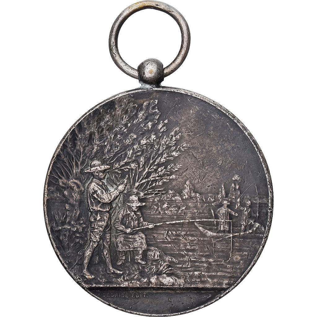 France, Medal, Pêche, Revin, Ardennes, 1910, Desaide, VF(30-35), Silvered