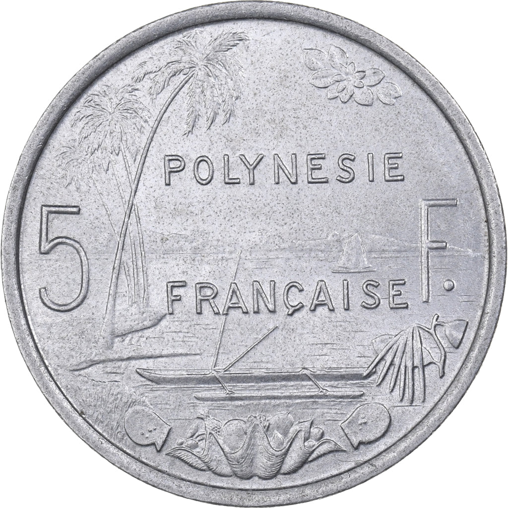 French Polynesia, 5 Francs, Undated (1965), Paris, Aluminum, AU(55-58), KM:4