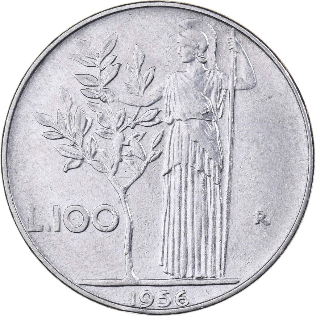 Itália, 100 Lire, 1956, Rome, Aço Inoxidável, EF(40-45), KM:96.1