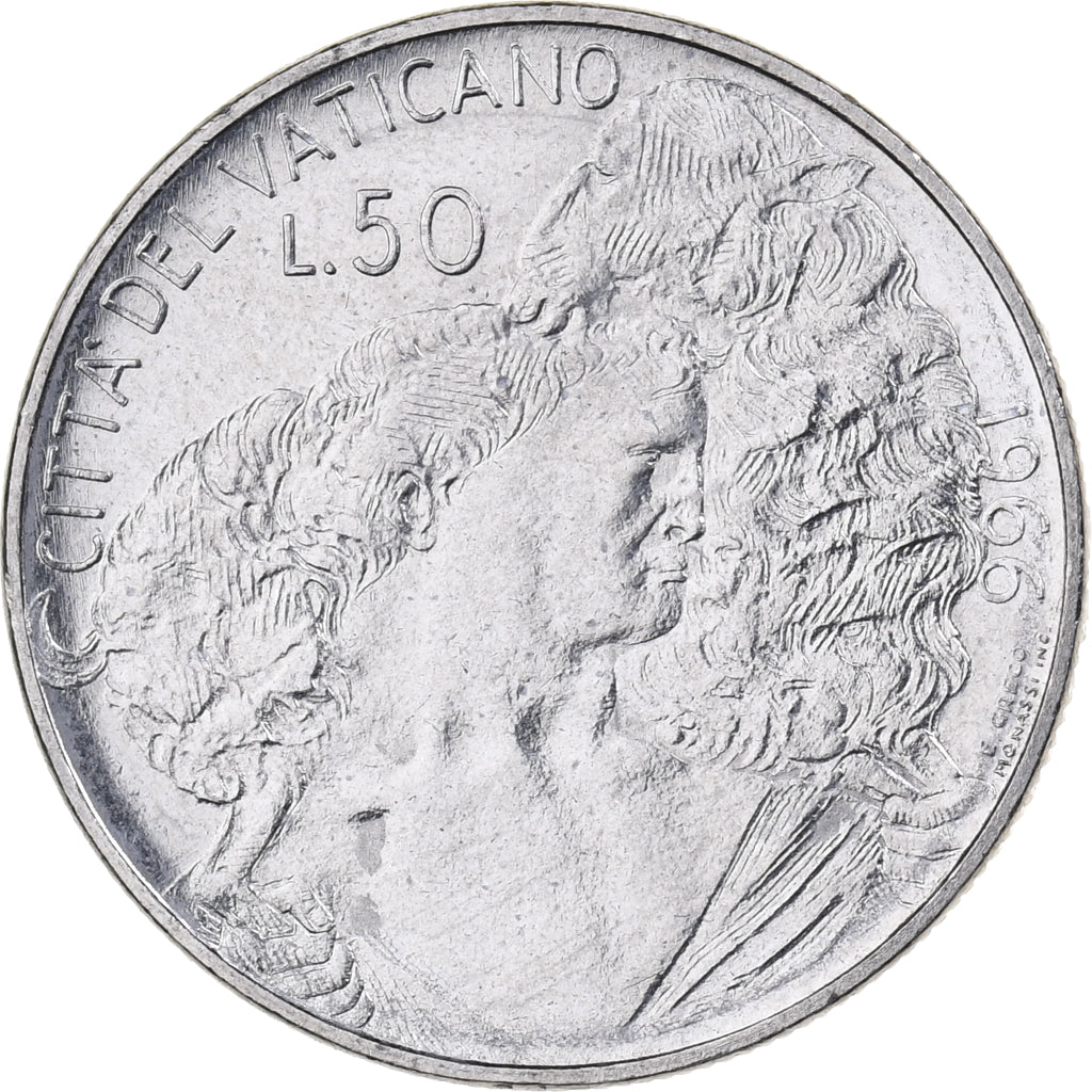 Cité du Vatican, Paul VI, 50 Lire, 1966, Rome, Acier inoxydable, SPL, KM:89