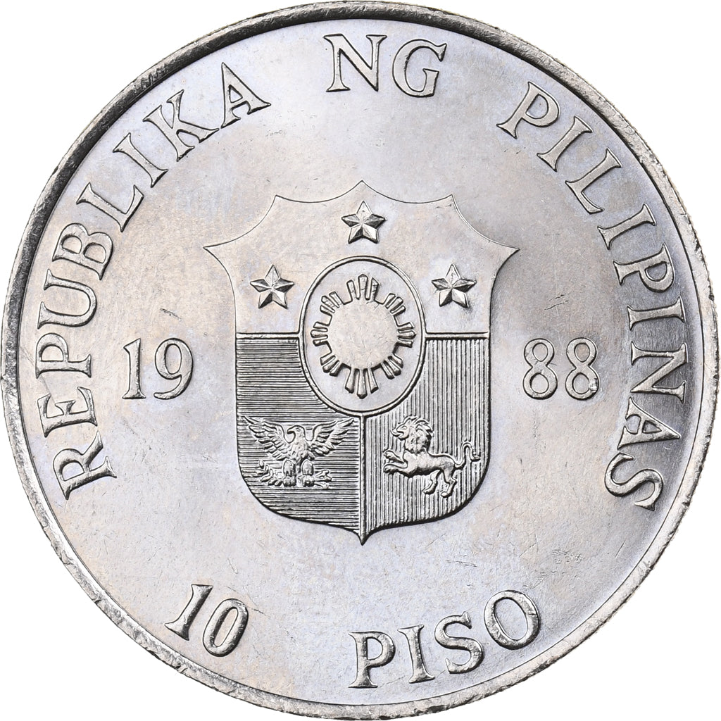 Filipinas, 10 Piso, 1988, Níquel, SC, KM:250