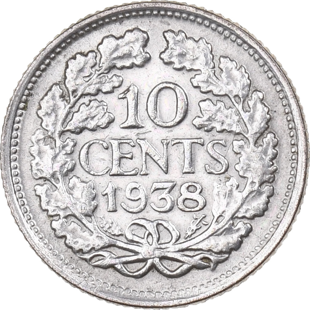 Holandia, Wilhelmina I, 10 Cents, 1938, Srebro, AU(55-58), KM:163
