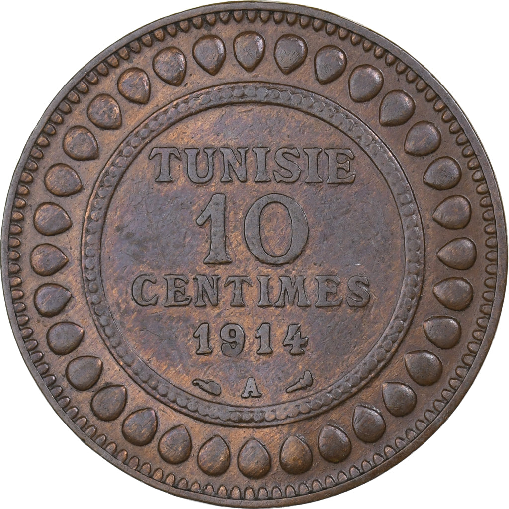 Tunisie, Muhammad al-Nasir Bey, 10 Centimes, 1914, Paris, Bronze, SUP, KM:236