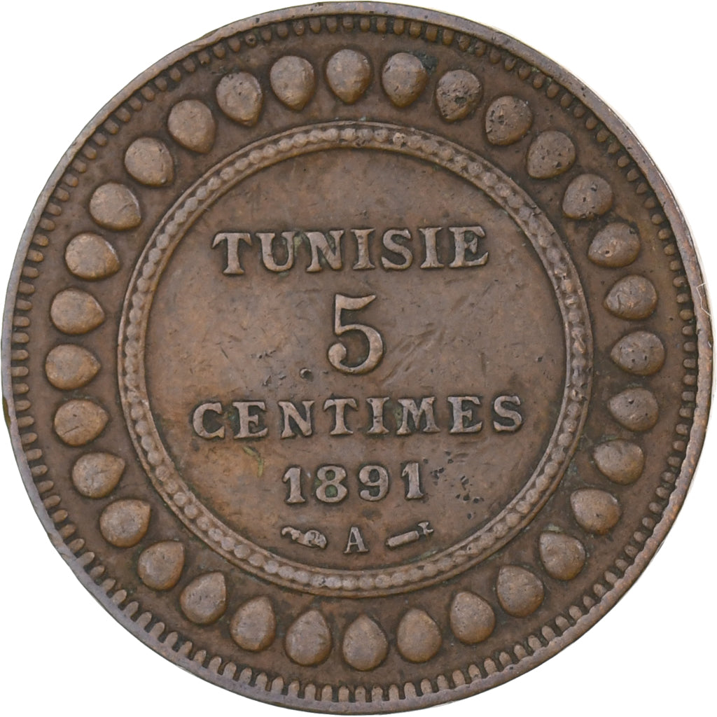 Tunisia, Ali Bey, 5 Centimes, 1891, Paris, Bronzo, BB, KM:221